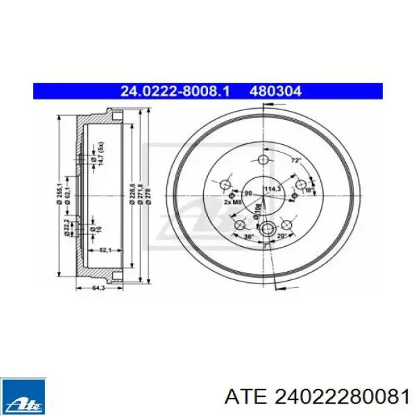 Тормозной барабан 24022280081 ATE