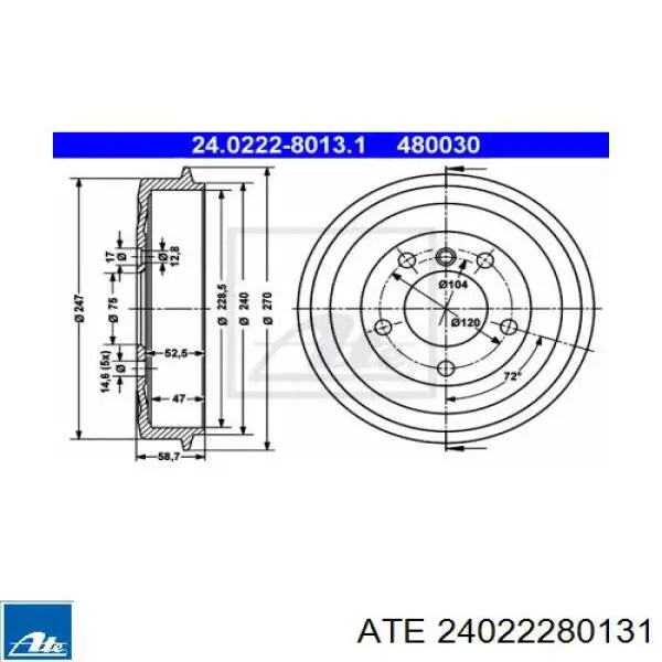 Тормозной барабан 24022280131 ATE