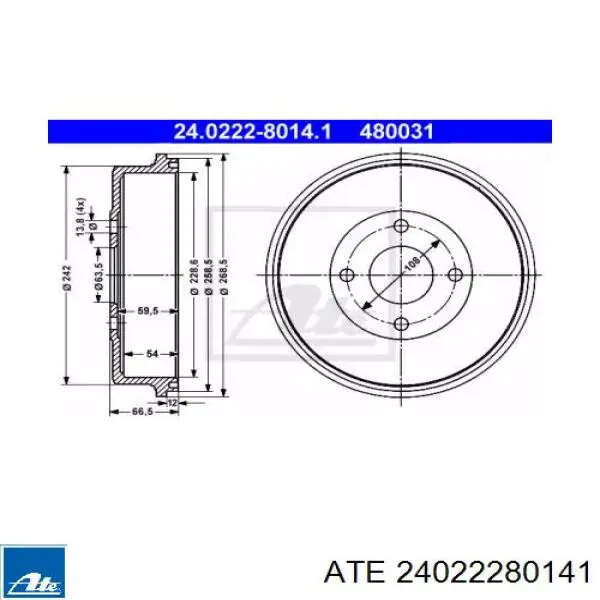 Тормозной барабан 24022280141 ATE