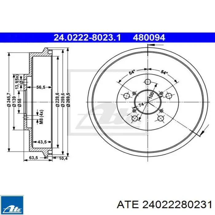 Тормозной барабан 24022280231 ATE