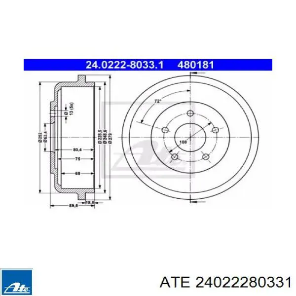 Тормозной барабан 24022280331 ATE