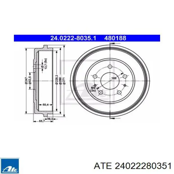 Тормозной барабан 24022280351 ATE