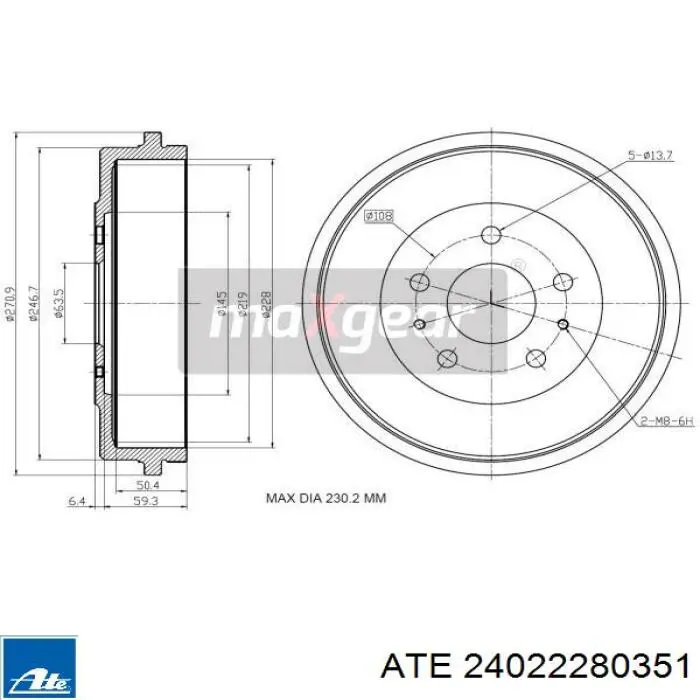 Барабан тормозной задний ATE 24022280351 цена, от 44.56 USD