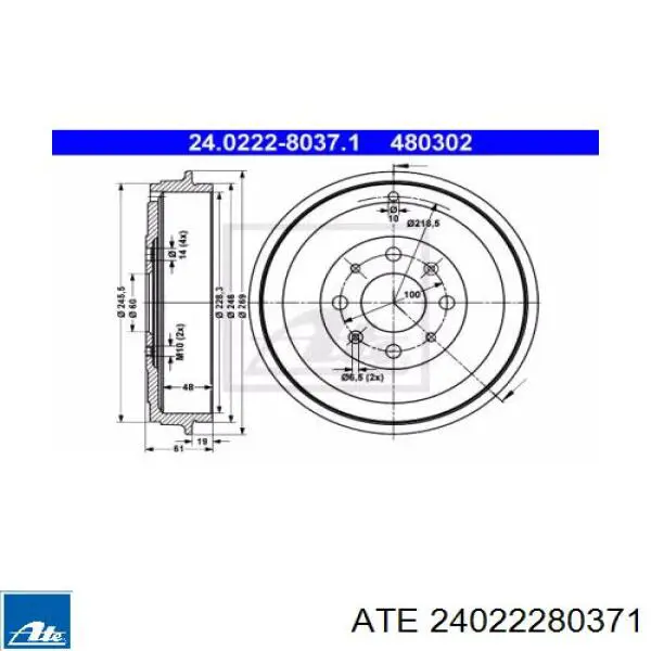 Тормозной барабан 24022280371 ATE