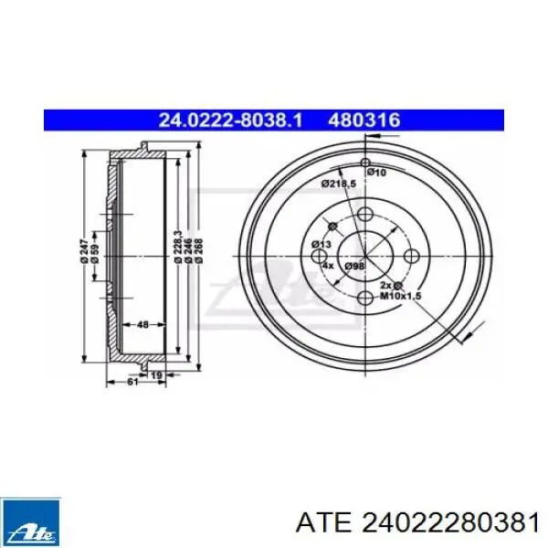 Тормозной барабан 24022280381 ATE