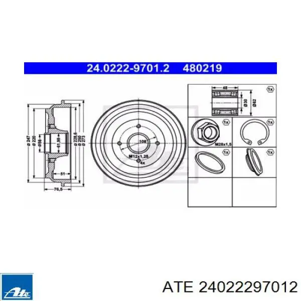 Тормозной барабан 24022297012 ATE