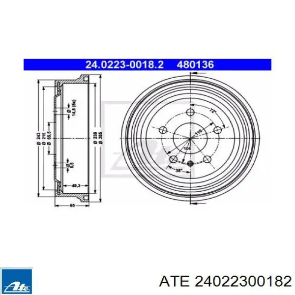 Тормозной барабан 24022300182 ATE