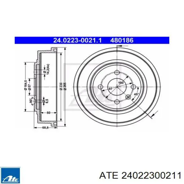 Тормозной барабан 24022300211 ATE