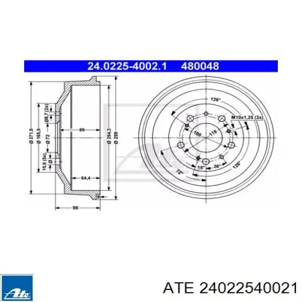 Тормозной барабан 24022540021 ATE