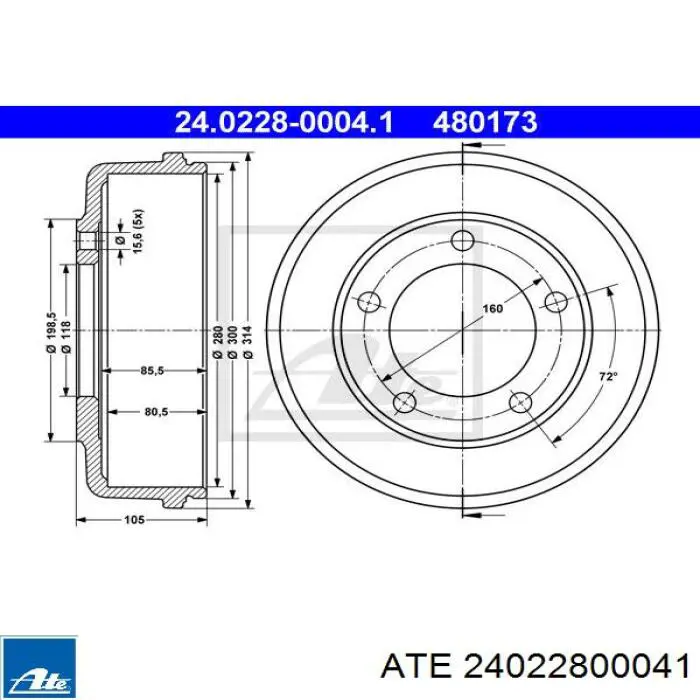 Тормозной барабан 24022800041 ATE