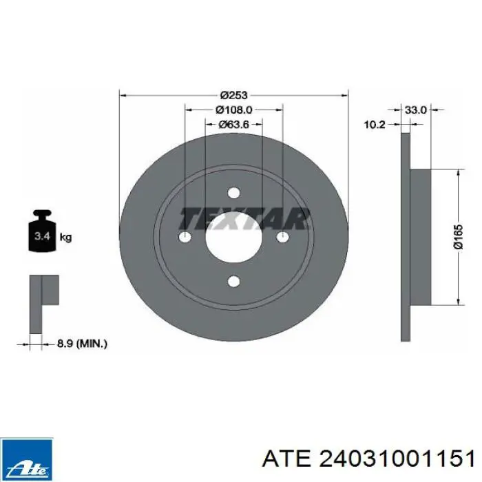 Задний тормозной диск ATE 24031001151 цена, от 24.40 USD