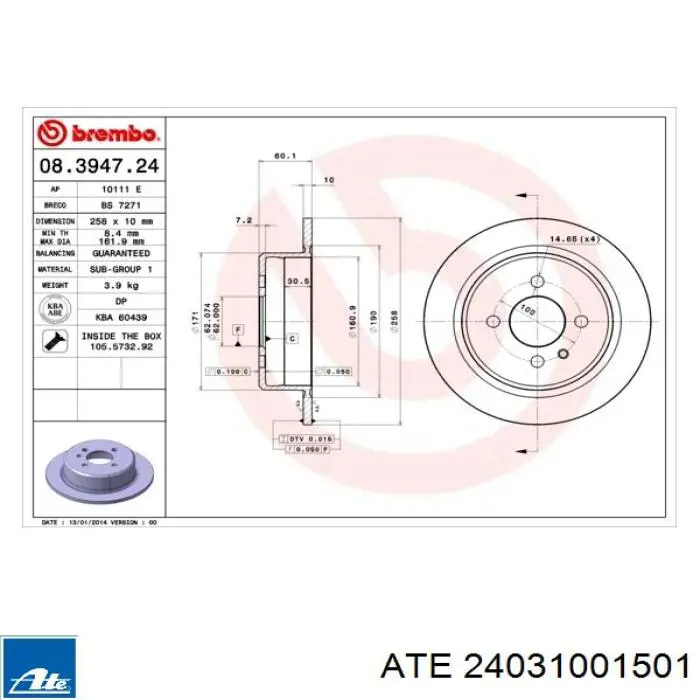 Задний тормозной диск ATE 24031001501 цена, от 28.71 USD