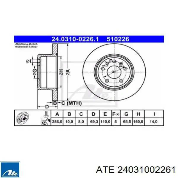 Купить 24031002261 ATE Диск тормозной задний