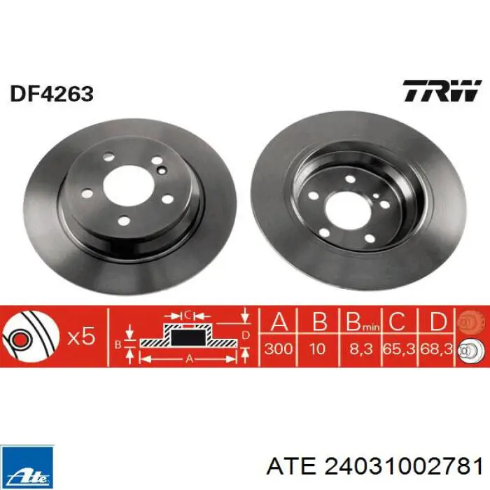 Задний тормозной диск ATE 24031002781 цена, от 38.85 USD