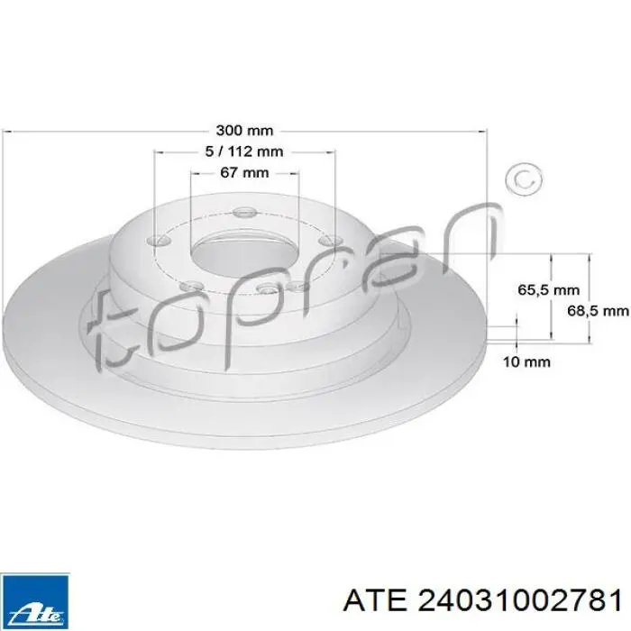 Купить 24031002781 ATE Диск тормозной задний