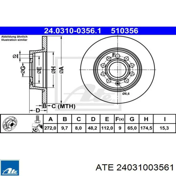 Задний тормозной диск ATE 24031003561 цена, от 33.75 USD