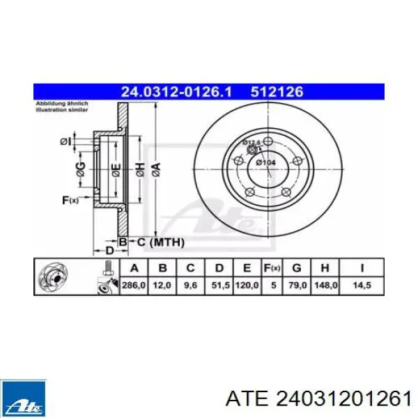 24031201261 ATE диск тормозной передний