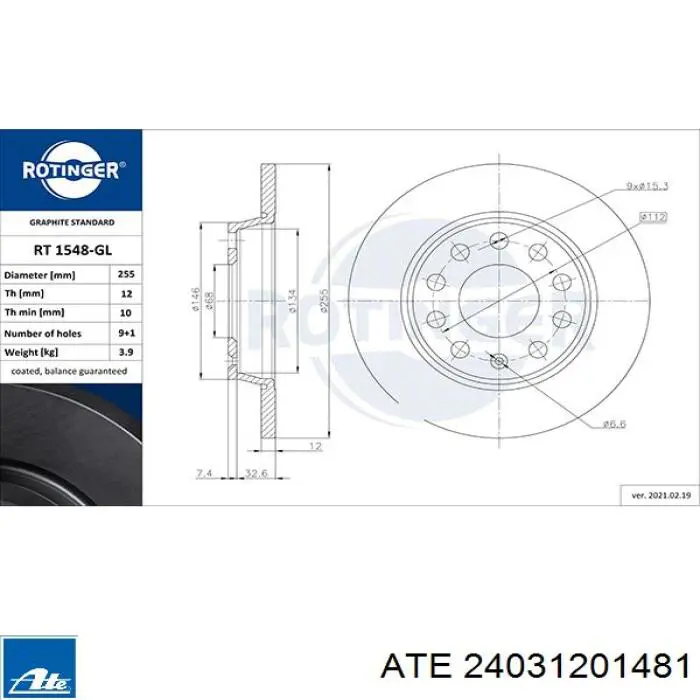Задний тормозной диск ATE 24031201481 цена, от 36.12 USD