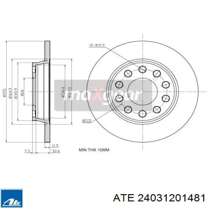 Задний тормозной диск ATE 24031201481 цена, от 36.12 USD