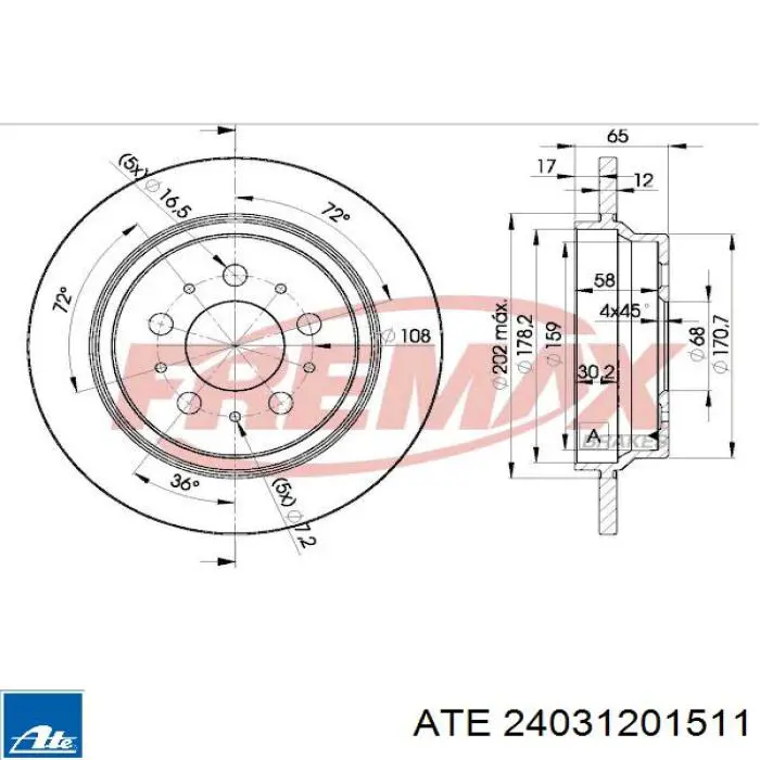 Задний тормозной диск ATE 24031201511 цена, от 43.19 USD
