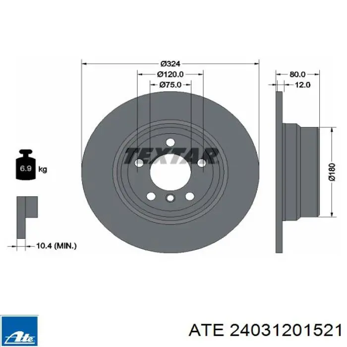 Задний тормозной диск ATE 24031201521 цена, от 45.17 USD
