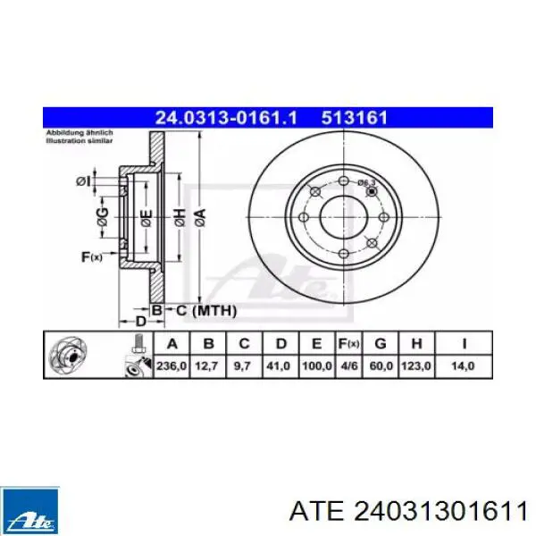 24031301611 ATE диск тормозной передний