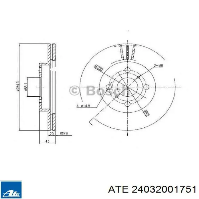 Передний тормозной диск ATE 24032001751