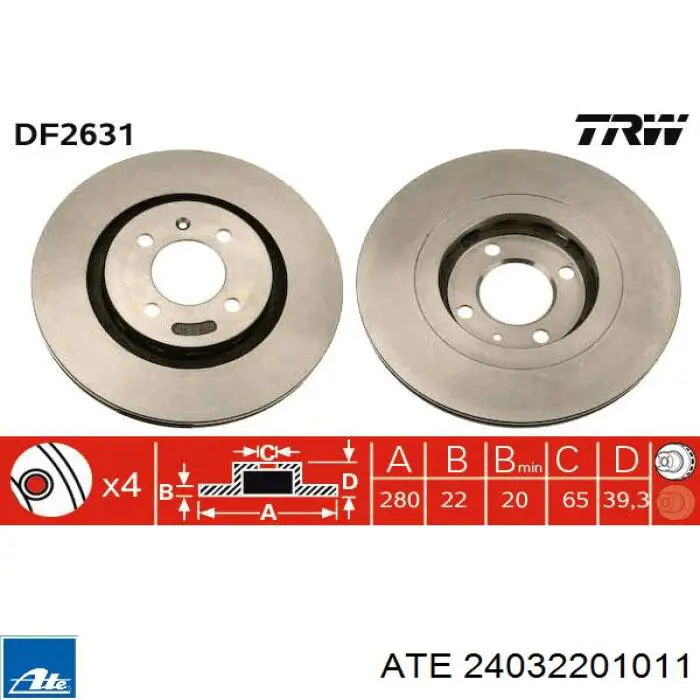 24032201011 ATE диск тормозной передний