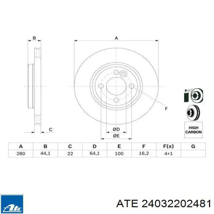 Тормоз дисковый передний ATE 24032202481 цена, от 55.50 USD