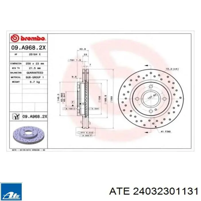 Тормоз дисковый передний ATE 24032301131 цена, от 41.59 USD