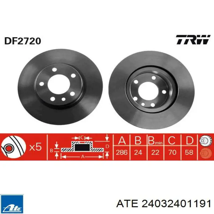 Передние тормозные диски 24032401191 ATE