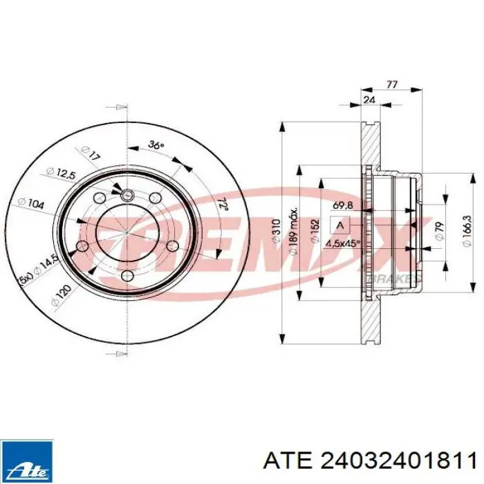 Передний тормозной диск ATE 24032401811