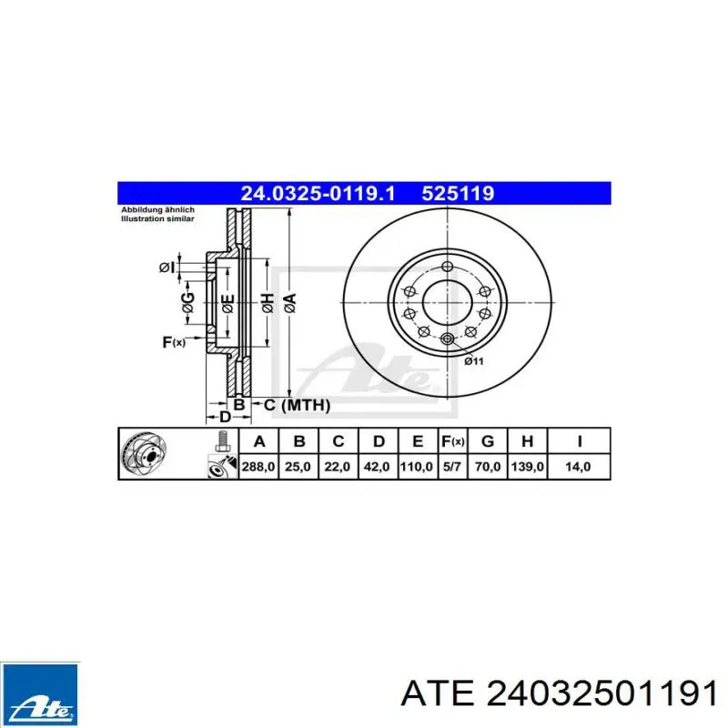Тормоз дисковый передний ATE 24032501191 цена, от 44.03 USD