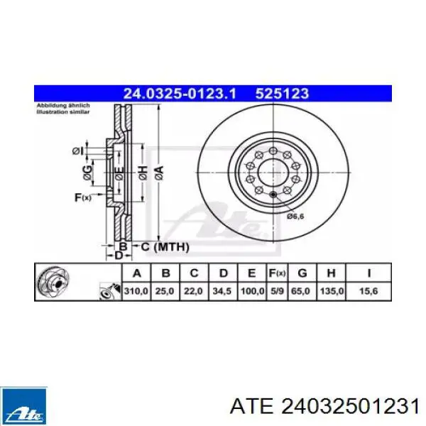 Тормоз дисковый передний ATE 24032501231 цена, от 132.07 USD