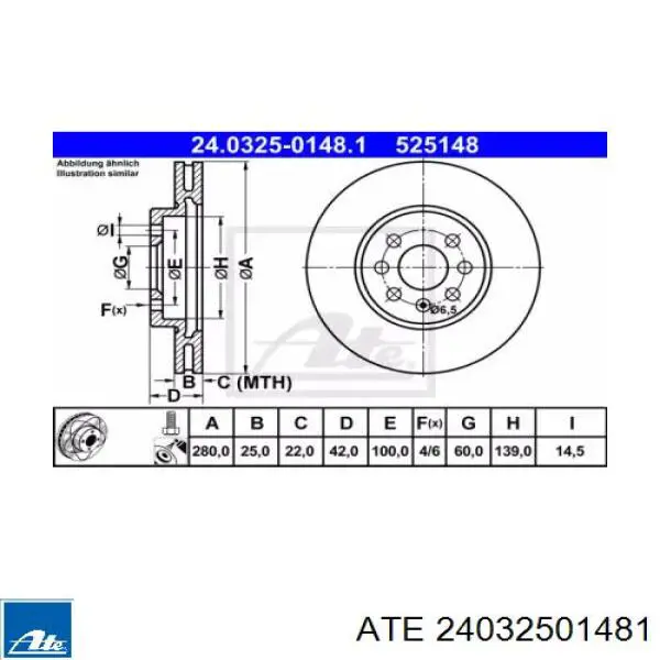 24032501481 ATE диск тормозной передний