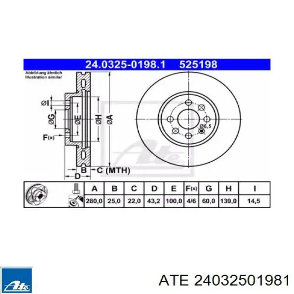 Передние тормозные диски 24032501981 ATE