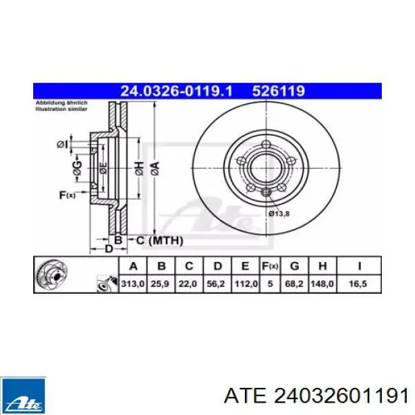 Передние тормозные диски 24032601191 ATE