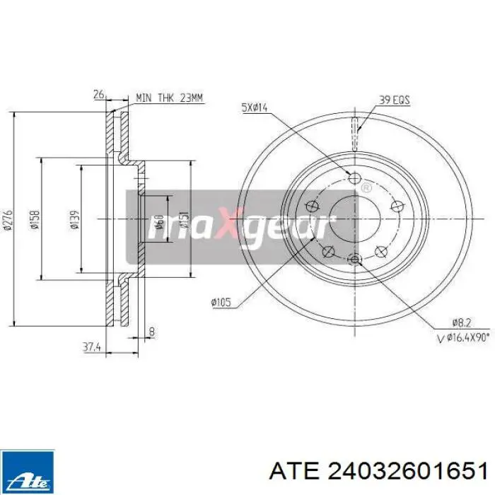 Тормоз дисковый передний ATE 24032601651 цена, от 55.64 USD