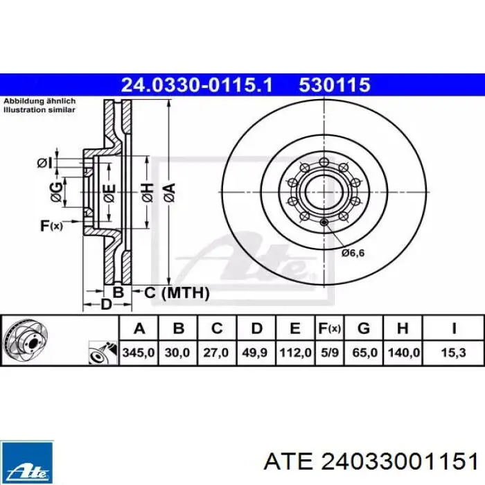 Передние тормозные диски 24033001151 ATE