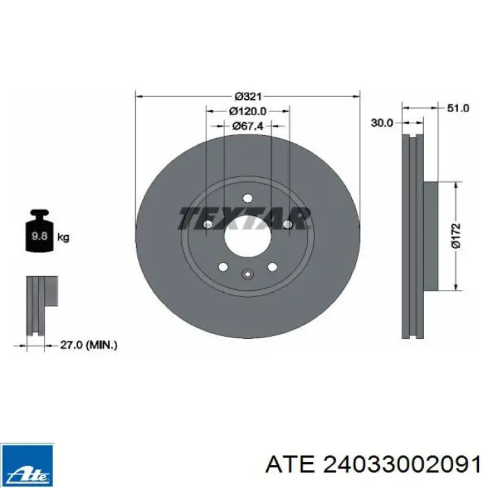 Купить 24033002091 ATE Ротор тормозной