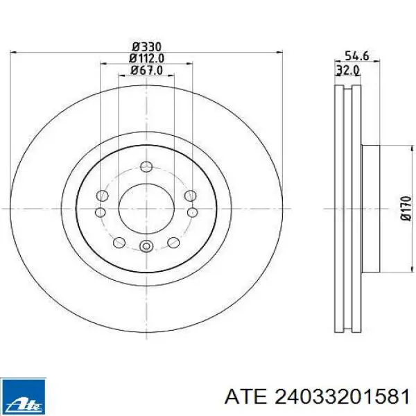 Передний тормозной диск ATE 24033201581