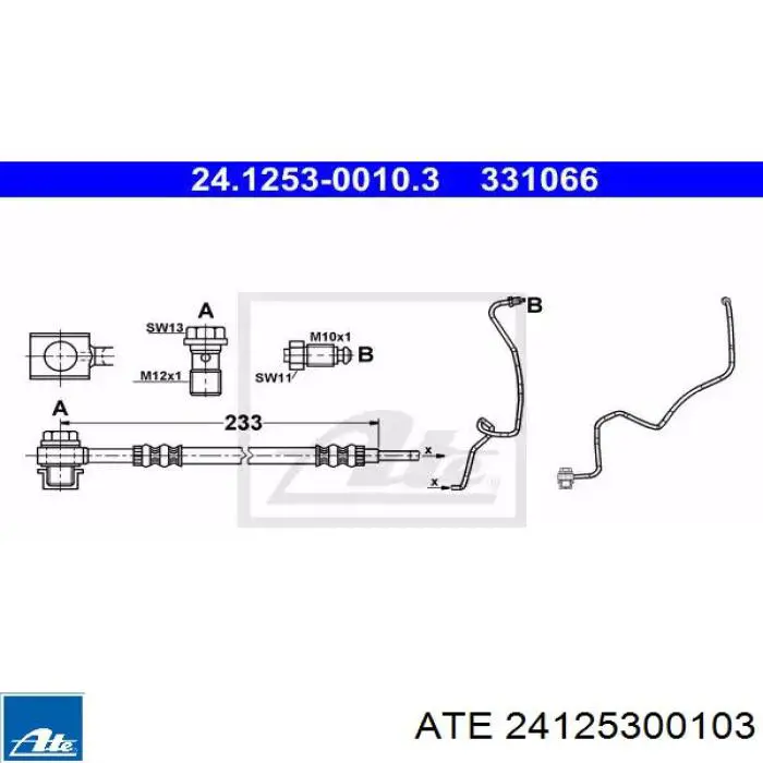 Шланг тормозной задний левый 24125300103 ATE