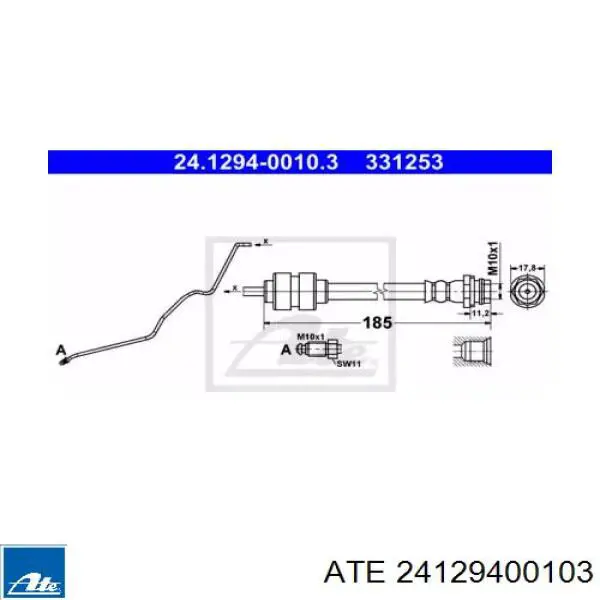 Шланг тормозной задний левый 24129400103 ATE