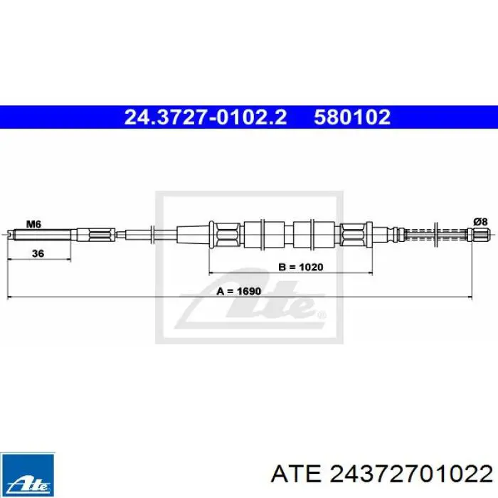 Задний трос ручника 24372701022 ATE