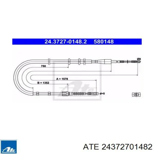 Задний трос ручника 24372701482 ATE