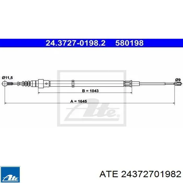 24372701982 ATE cabo traseiro direito/esquerdo do freio de estacionamento