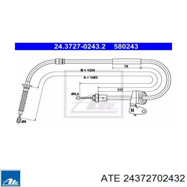 Задний правый трос ручника 24372702432 ATE