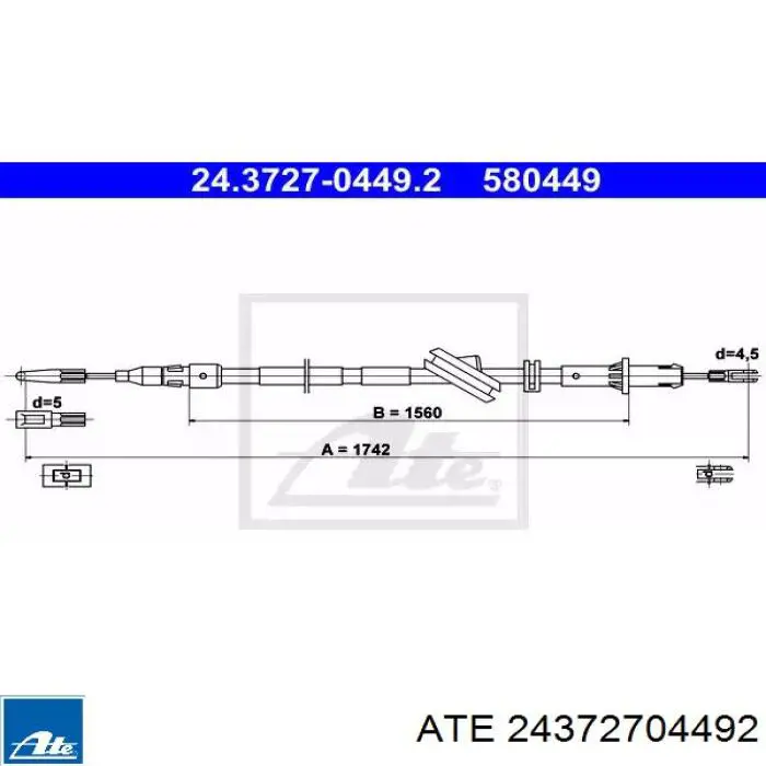 24372704492 ATE трос ручного тормоза задний левый