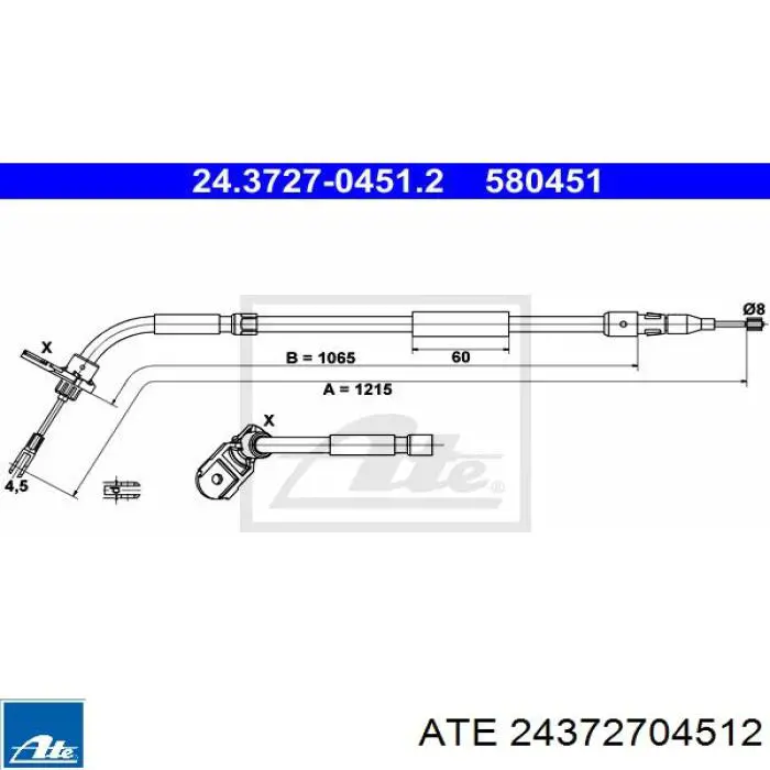 24372704512 ATE cabo do freio de estacionamento traseiro direito