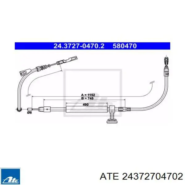 Трос ручного тормоза промежуточный 24372704702 ATE